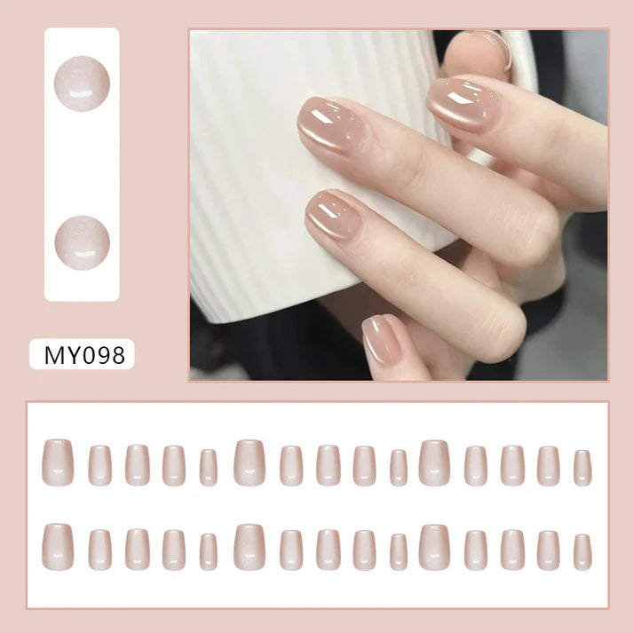 Shiny Light Pink - Press On Nail Set Of 12 - Free 12 Pcs Sticker Sheet, Mini Filers And Scrubbers Included