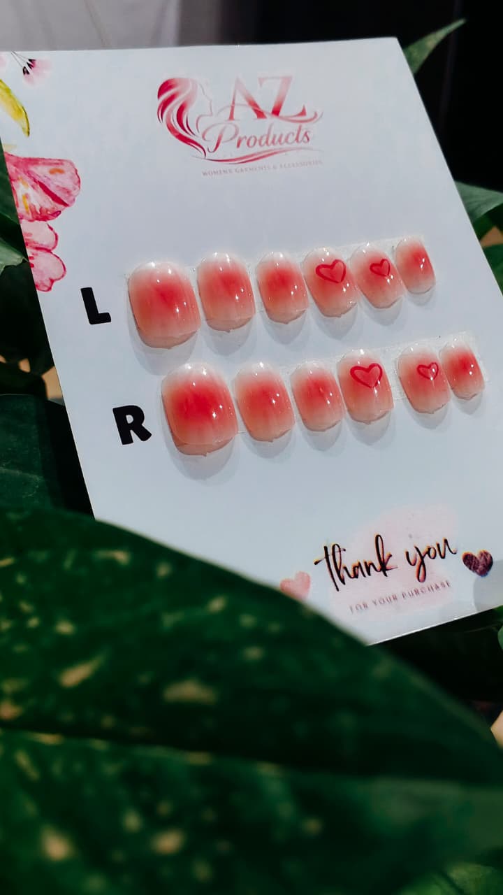 Dreamy Pink Heart - Press On Nail Set Of 12 - Free 12 Pcs Sticker Sheet, Mini Filers And Scrubbers Included