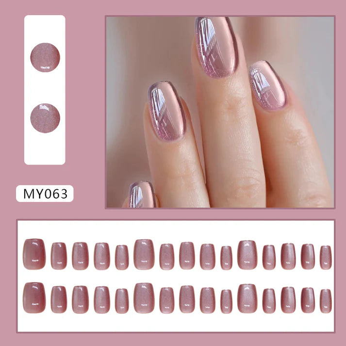 Shiny Rose Pink - Press On Nail Set Of 12 - Free 12 Pcs Sticker Sheet, Mini Filers And Scrubbers Included