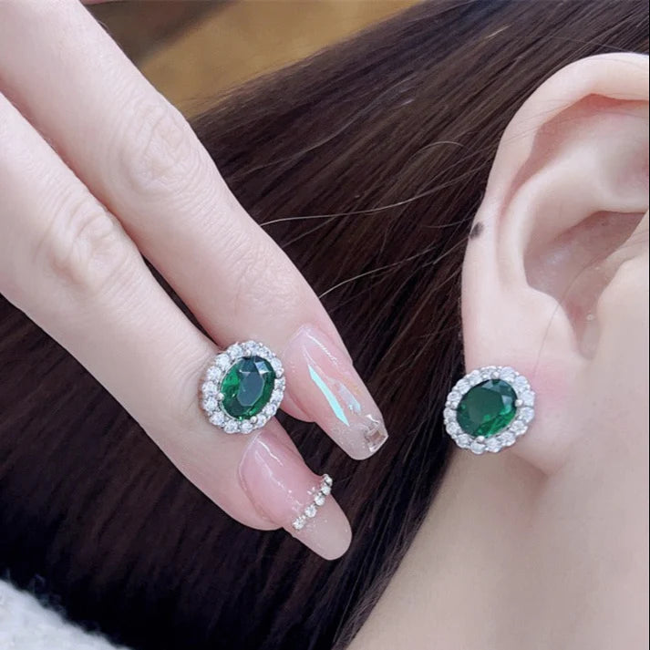 Green Diamond Silver - Earring