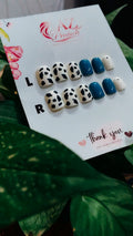 Blue Moo Aura - Press On Nail Set Of 12 - Free 12 Pcs Sticker Sheet, Mini Filers And Scrubbers Included