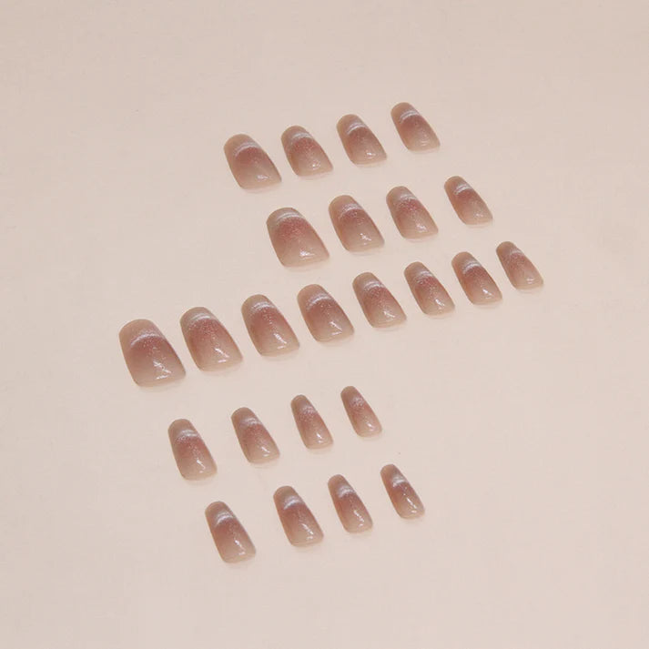 Shiny White Salmon Pink Shade - Press On Nail Set Of 12 - Free 12 Pcs Sticker Sheet, Mini Filers And Scrubbers Included