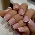 Soft Pink & White k - Press On Nail Set Of 12 - Free 12 Pcs Sticker Sheet, Mini Filers And Scrubbers Included