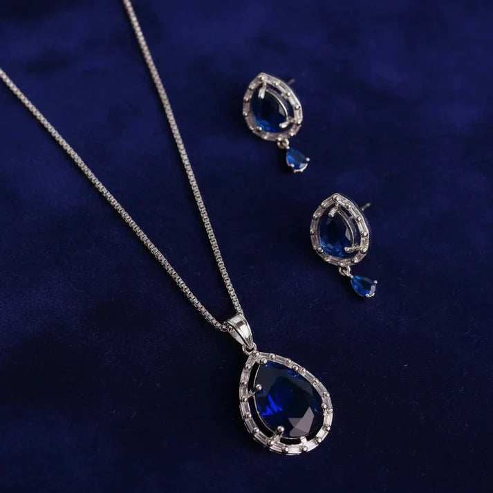 Navy Blue Natural Stone Silver - Jewelry Set