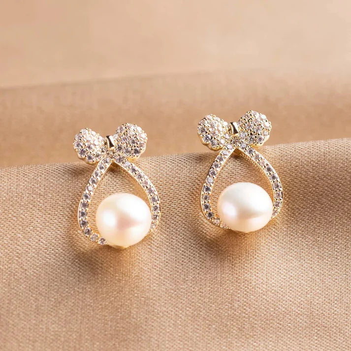 Pearly Blinky Bow Gold - Earring