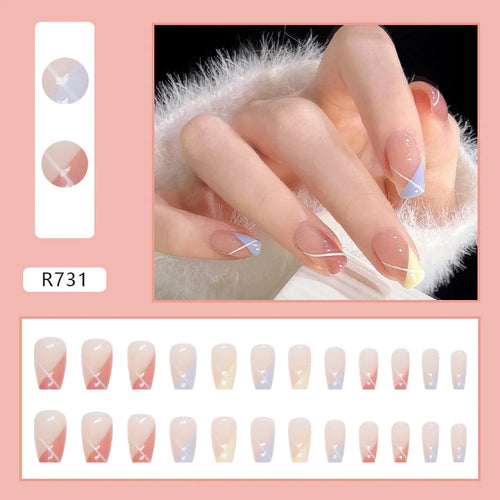 Basic Color Mixed - Press On Nail Set Of 12 - Free 12 Pcs Sticker Sheet, Mini Filers And Scrubbers Included