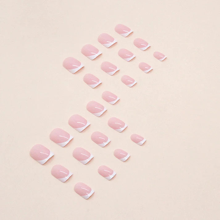 Soft Pink & White k - Press On Nail Set Of 12 - Free 12 Pcs Sticker Sheet, Mini Filers And Scrubbers Included