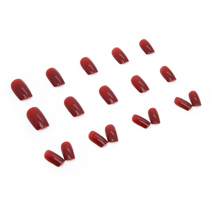 Deep maroon - Press On Nail Set Of 12 - Free 12 Pcs Sticker Sheet, Mini Filers And Scrubbers Included