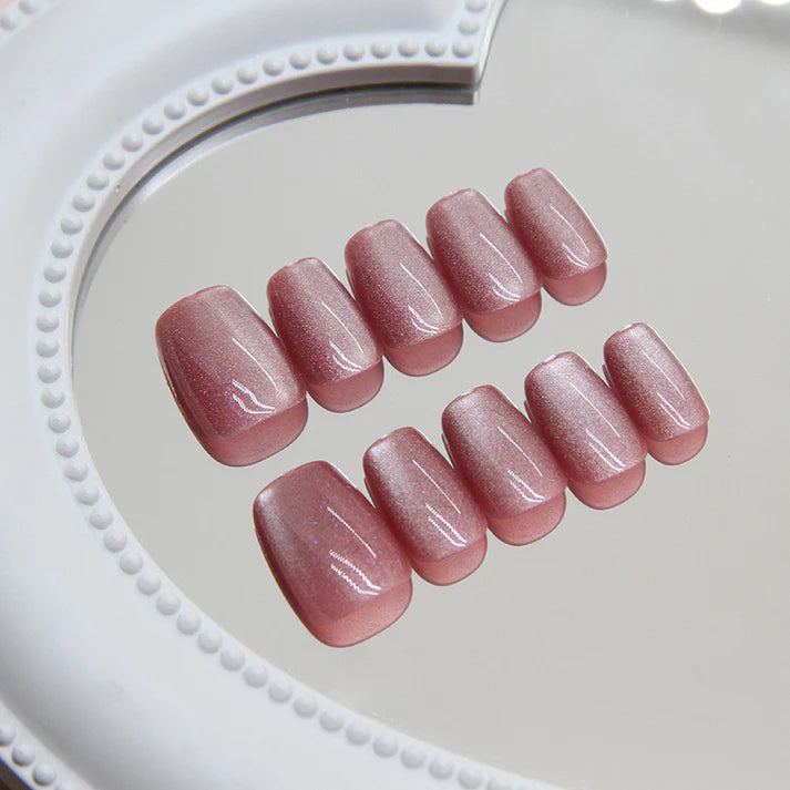 Shiny Rose Pink - Press On Nail Set Of 12 - Free 12 Pcs Sticker Sheet, Mini Filers And Scrubbers Included