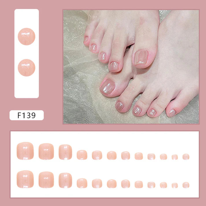 Shiny Peachy Pink - Toenail Set Of 12 - Free 12 Pcs Sticker Sheet, Mini Filers And Scrubbers Included
