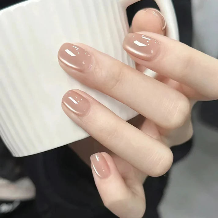 Shiny Light Pink - Press On Nail Set Of 12 - Free 12 Pcs Sticker Sheet, Mini Filers And Scrubbers Included