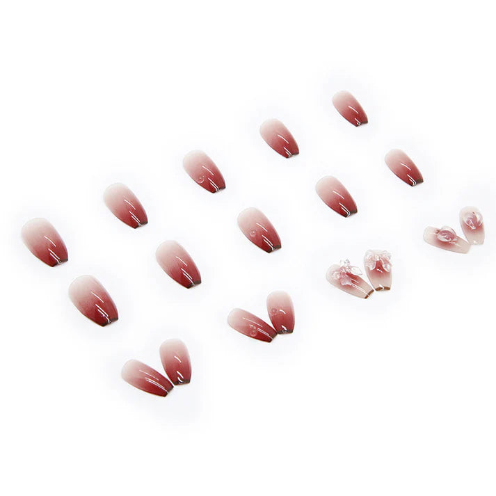 Shiny Butterfly Dark Pink -  Press On Nail Set Of 12 - Free 12 Pcs Sticker Sheet, Mini Filers And Scrubbers Included