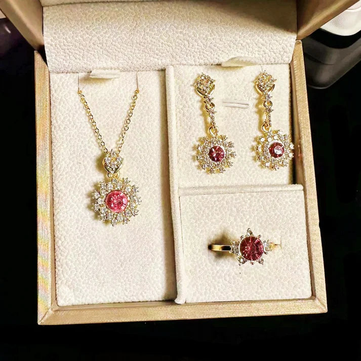 Maroon Diamond Silver - Jewelry Set
