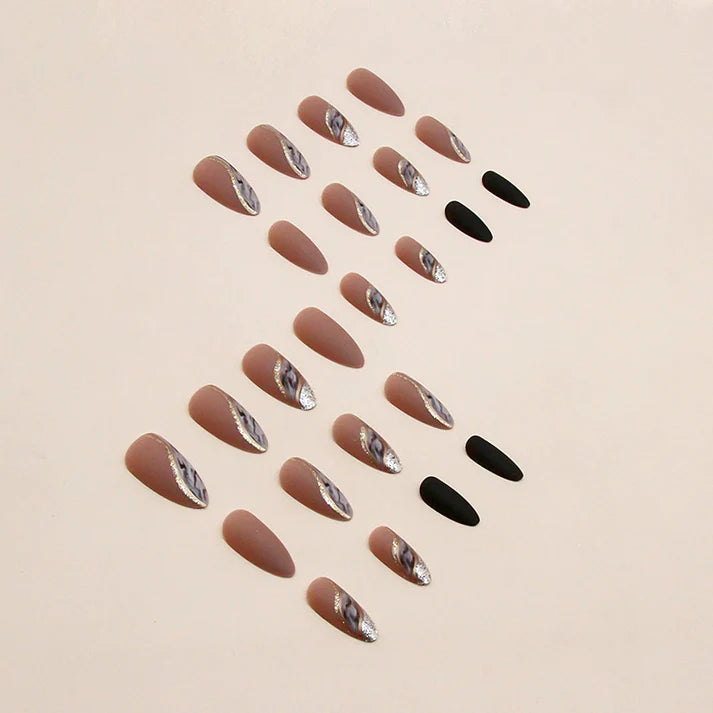 Fancy Foiled - Press On Nail Set Of 12 - Free 12 Pcs Sticker Sheet, Mini Filers And Scrubbers Included