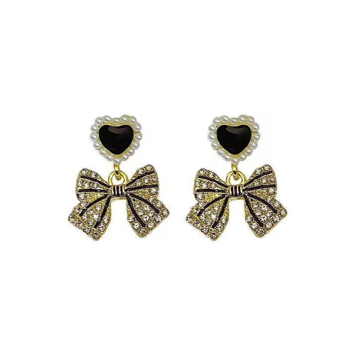 Black Heart Bow - Earring
