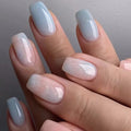 Pastel Pink & Blue - Press On Nail Set Of 12 - Free 12 Pcs Sticker Sheet, Mini Filers And Scrubbers Included