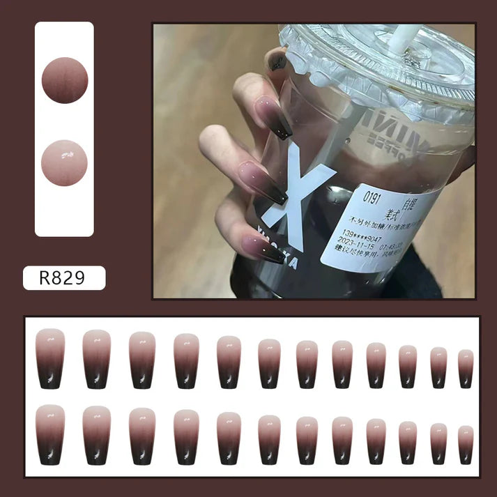 Black & Morandi Pink - Press On Nail Set Of 12 - Free 12 Pcs Sticker Sheet, Mini Filers And Scrubbers Included