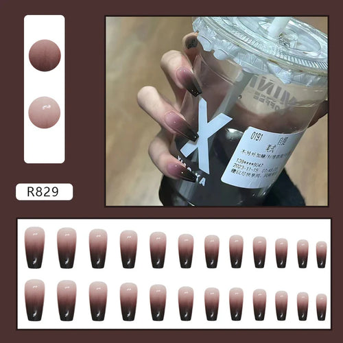 Black & Morandi Pink - Press On Nail Set Of 12 - Free 12 Pcs Sticker Sheet, Mini Filers And Scrubbers Included