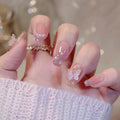 Pink Sparkle Butterfly - Press On Nail Set Of 12 - Free 12 Pcs Sticker Sheet, Mini Filers And Scrubbers Included