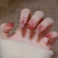 Shiny Butterfly Dark Pink -  Press On Nail Set Of 12 - Free 12 Pcs Sticker Sheet, Mini Filers And Scrubbers Included