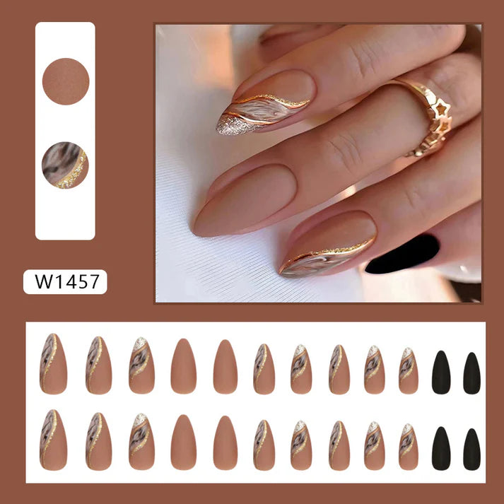 Fancy Foiled - Press On Nail Set Of 12 - Free 12 Pcs Sticker Sheet, Mini Filers And Scrubbers Included