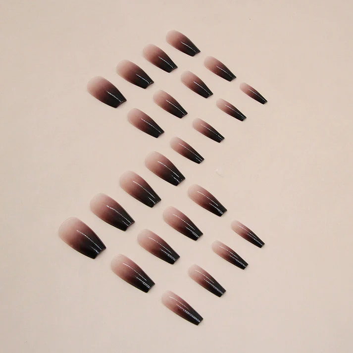Black & Morandi Pink - Press On Nail Set Of 12 - Free 12 Pcs Sticker Sheet, Mini Filers And Scrubbers Included