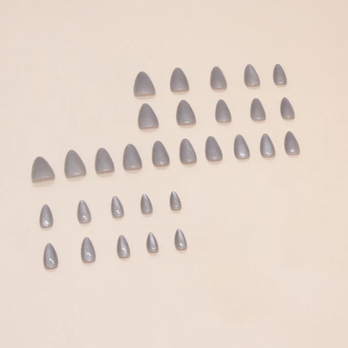 Titanium Grey Shiny - Press On Nail Set Of 12 - Free 12 Pcs Sticker Sheet, Mini Filers And Scrubbers Included
