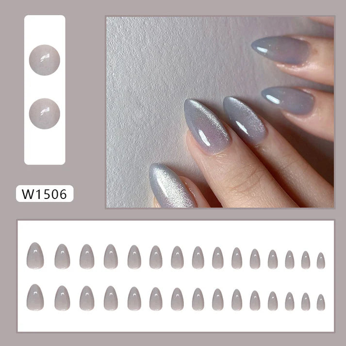 Titanium Grey Shiny - Press On Nail Set Of 12 - Free 12 Pcs Sticker Sheet, Mini Filers And Scrubbers Included