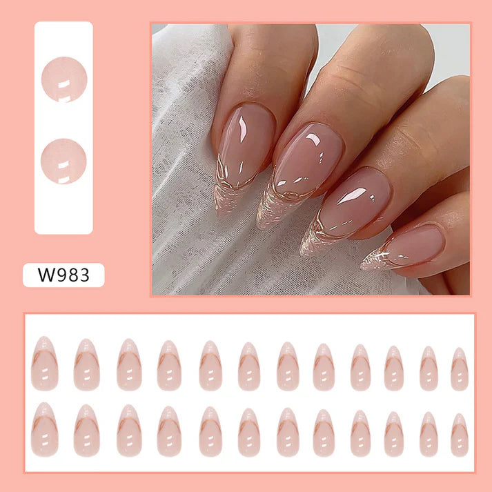 Fancy Pink - Press On Nail Set Of 12 - Free 12 Pcs Sticker Sheet, Mini Filers And Scrubbers Included