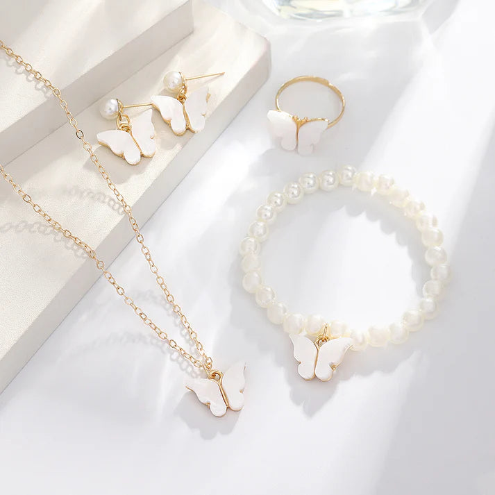 White Butterfly Pearl Gold - Jewelry Set
