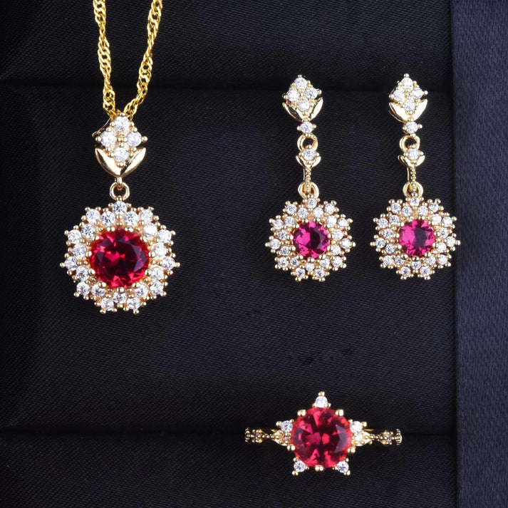 Maroon Diamond Silver - Jewelry Set