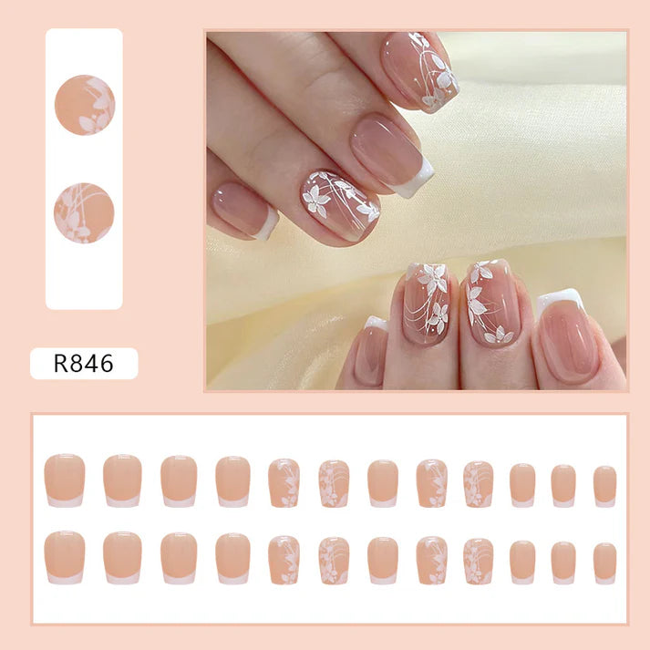 Silver Flowers Pink - Press On Nail Set Of 12 - Free 12 Pcs Sticker Sheet, Mini Filers And Scrubbers Included