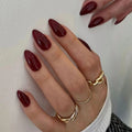 Dark Maroon - Press On Nail Set Of 12 - Free 12 Pcs Sticker Sheet, Mini Filers And Scrubbers Included