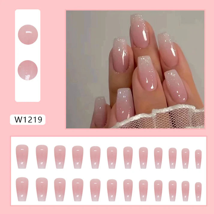 Pink Shade - Press On Nail Set Of 12 - Free 12 Pcs Sticker Sheet, Mini Filers And Scrubbers Included