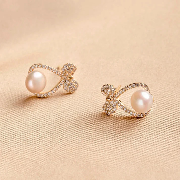 Pearly Blinky Bow Gold - Earring