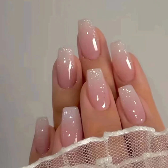 Pink Shade - Press On Nail Set Of 12 - Free 12 Pcs Sticker Sheet, Mini Filers And Scrubbers Included