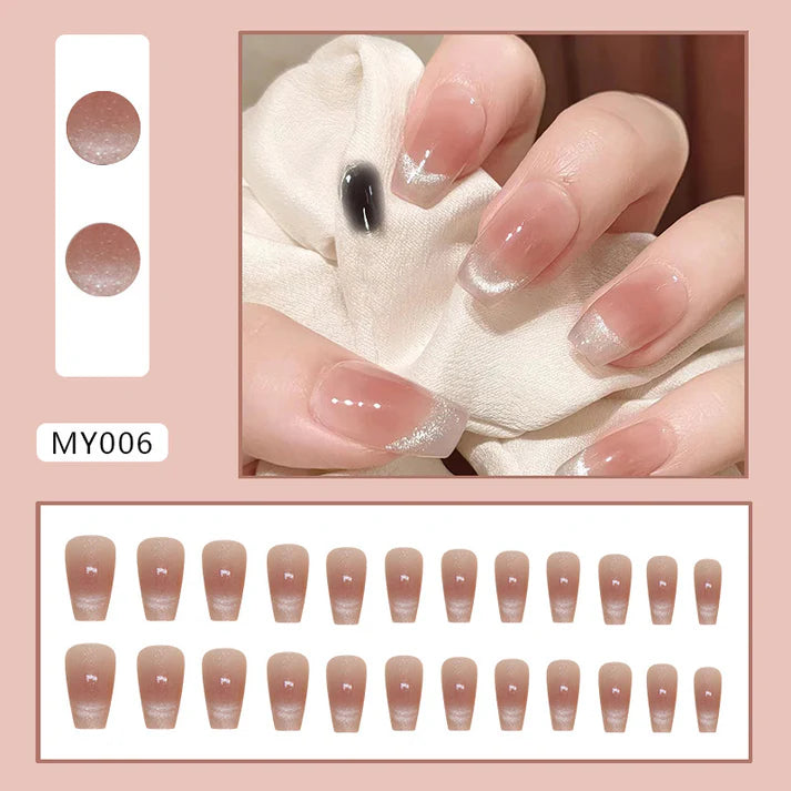 Shiny White Salmon Pink Shade - Press On Nail Set Of 12 - Free 12 Pcs Sticker Sheet, Mini Filers And Scrubbers Included