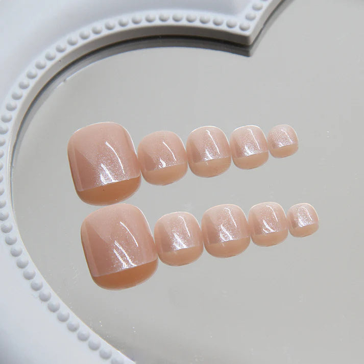 Shiny Peachy Pink - Toenail Set Of 12 - Free 12 Pcs Sticker Sheet, Mini Filers And Scrubbers Included