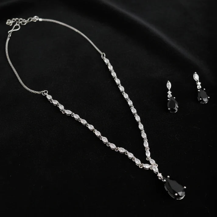 Black Natural Stone Rain Drop Diamonds Silver