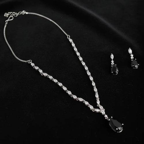 Black Natural Stone Rain Drop Diamonds Silver