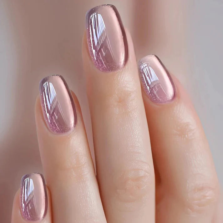 Shiny Rose Pink - Press On Nail Set Of 12 - Free 12 Pcs Sticker Sheet, Mini Filers And Scrubbers Included