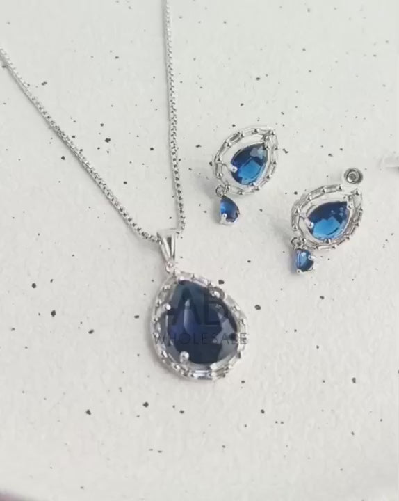 Navy Blue Natural Stone Silver - Jewelry Set