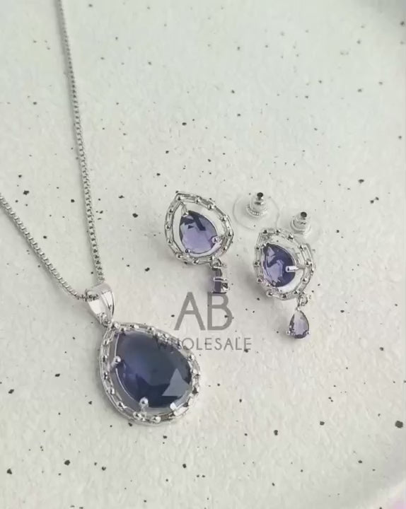 Purple Natural Stone Silver - Jewelry Set